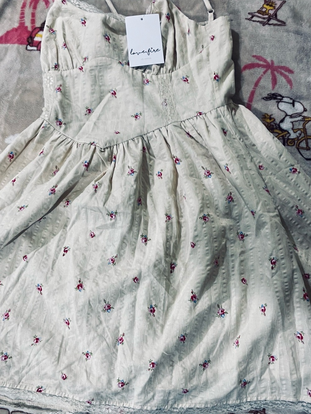 love, Fire Cream Sundress with Pink Floral Print